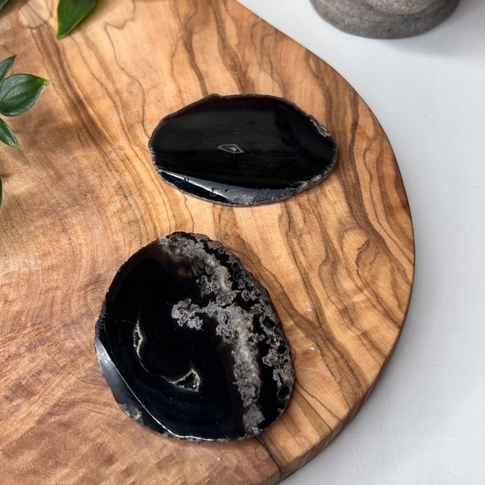 Set of Agate Black Crystal Slices - Black Agate Thin Slices - Confidence Stone